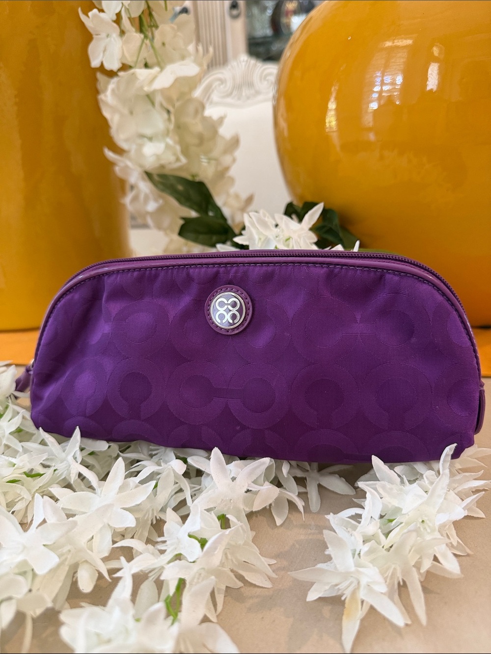 Coach Purple Signature Quilted Cosmetic Pouch